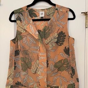 Cabi Sleeveless Tropical Banana Leaf Blouse